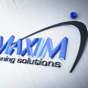 Maxim Planning Solutions - Perspective 3D Logo - Dark - Brush Metal Background - Camera 3