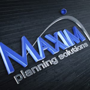 Maxim Planning Solutions - Perspective 3D Logo - Light - Dark Wood Planks Background