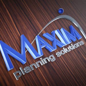 Maxim Planning Solutions - Perspective 3D Logo - Light - Wood Background